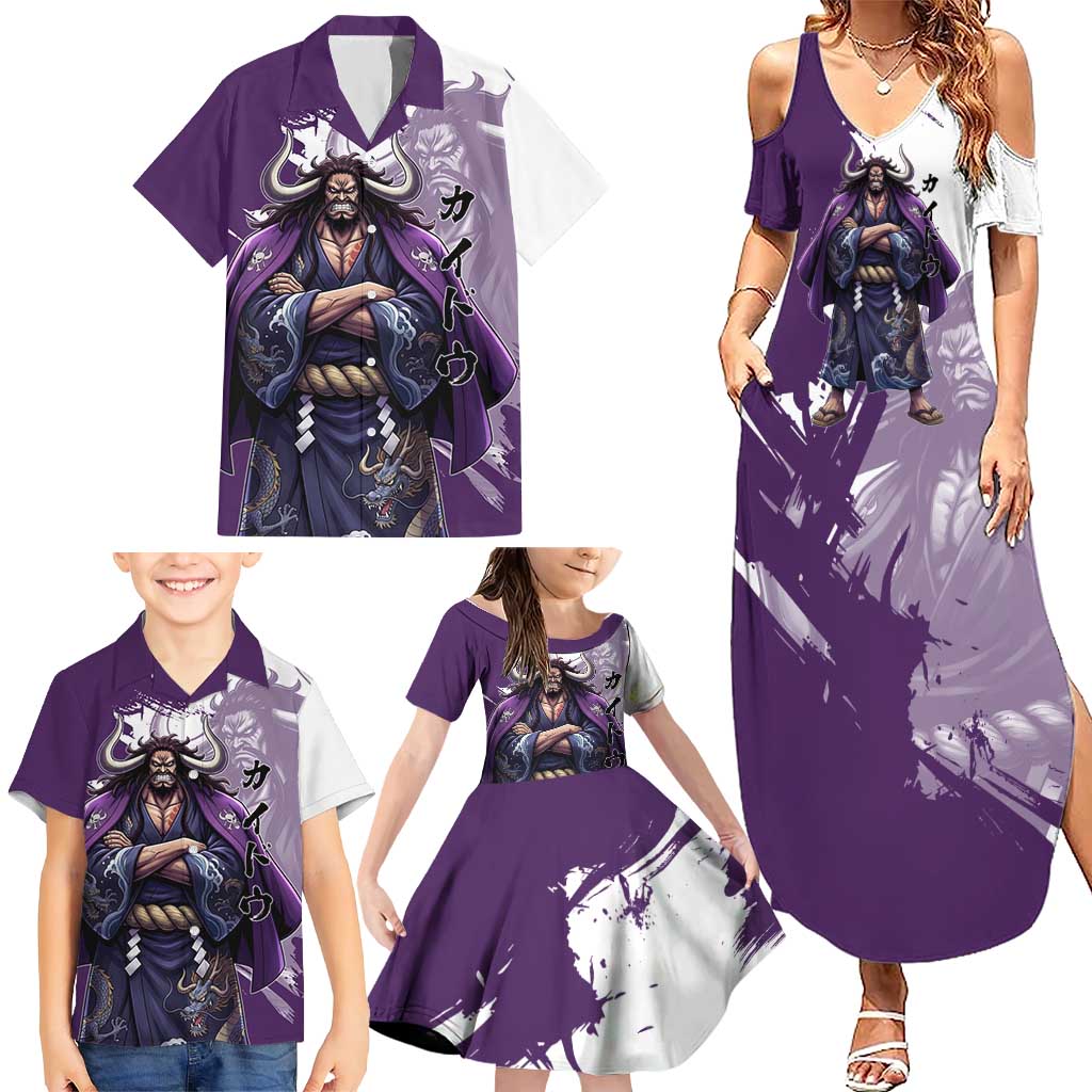 Kaido Anime Family Matching Summer Maxi Dress and Hawaiian Shirt One Piece Oni Warlord Graphic