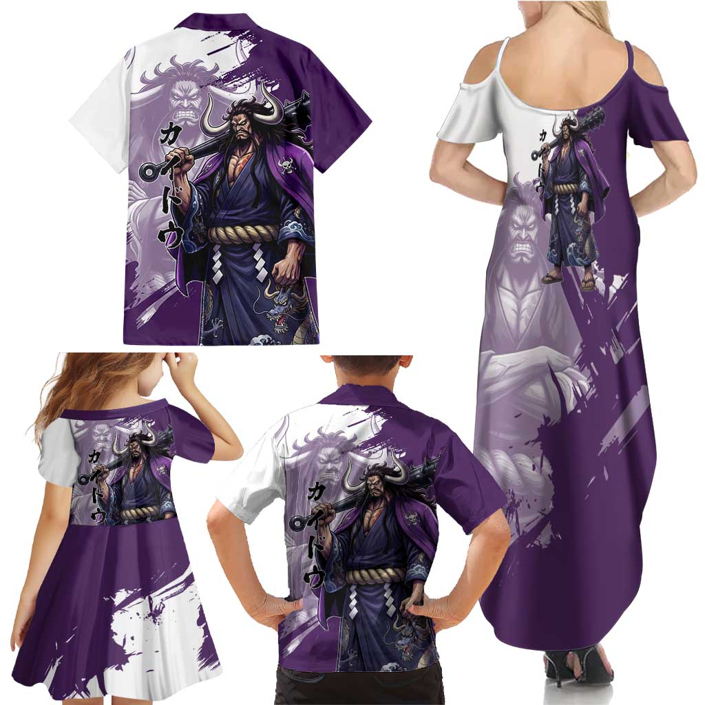 Kaido Anime Family Matching Summer Maxi Dress and Hawaiian Shirt One Piece Oni Warlord Graphic