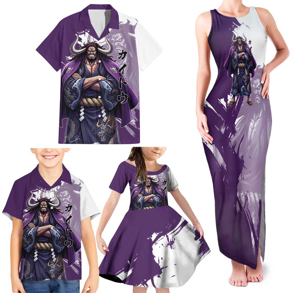 Kaido Anime Family Matching Tank Maxi Dress and Hawaiian Shirt One Piece Oni Warlord Graphic