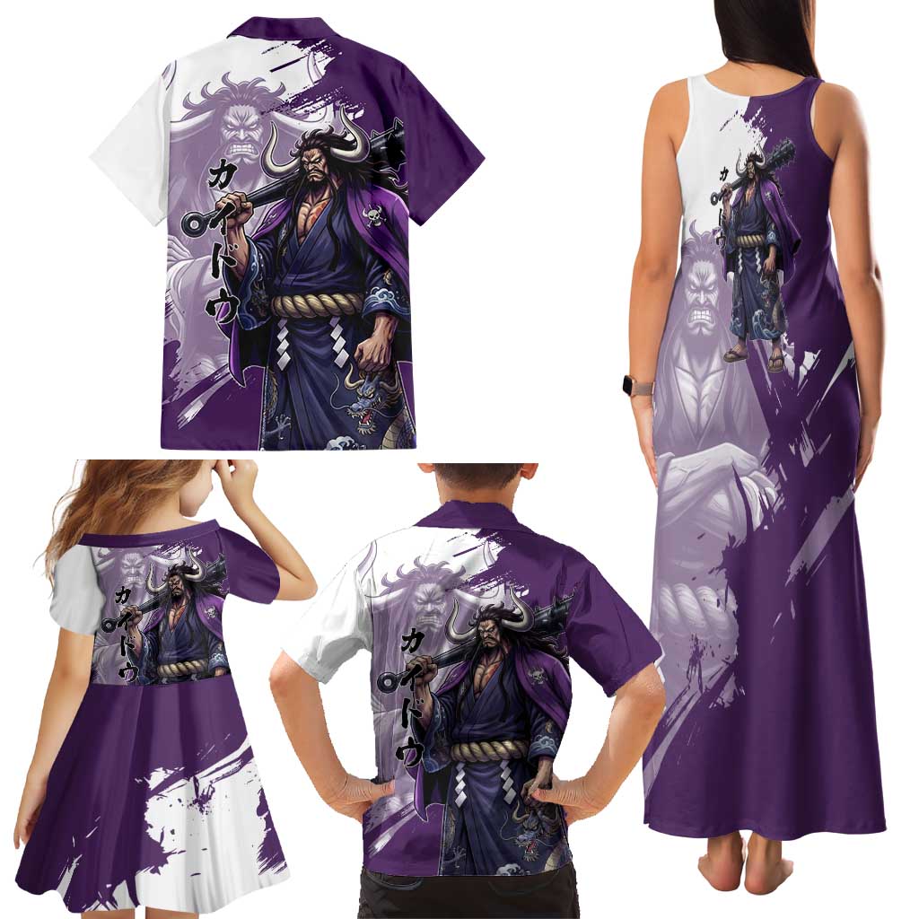 Kaido Anime Family Matching Tank Maxi Dress and Hawaiian Shirt One Piece Oni Warlord Graphic