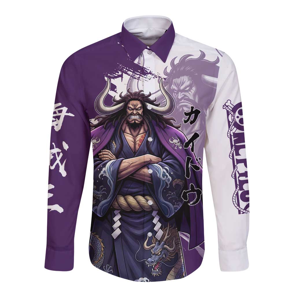 Kaido Anime Long Sleeve Button Shirt One Piece Oni Warlord Graphic