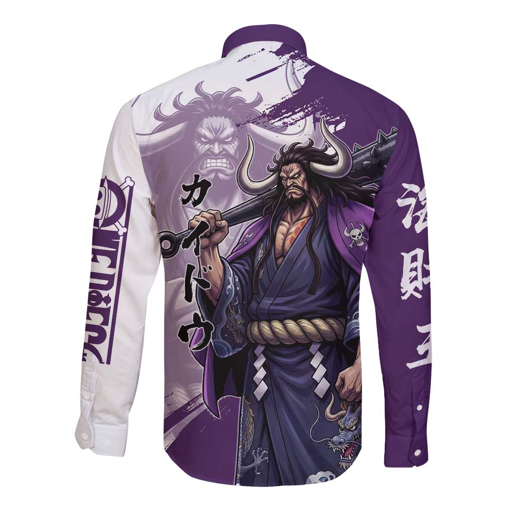 Kaido Anime Long Sleeve Button Shirt One Piece Oni Warlord Graphic