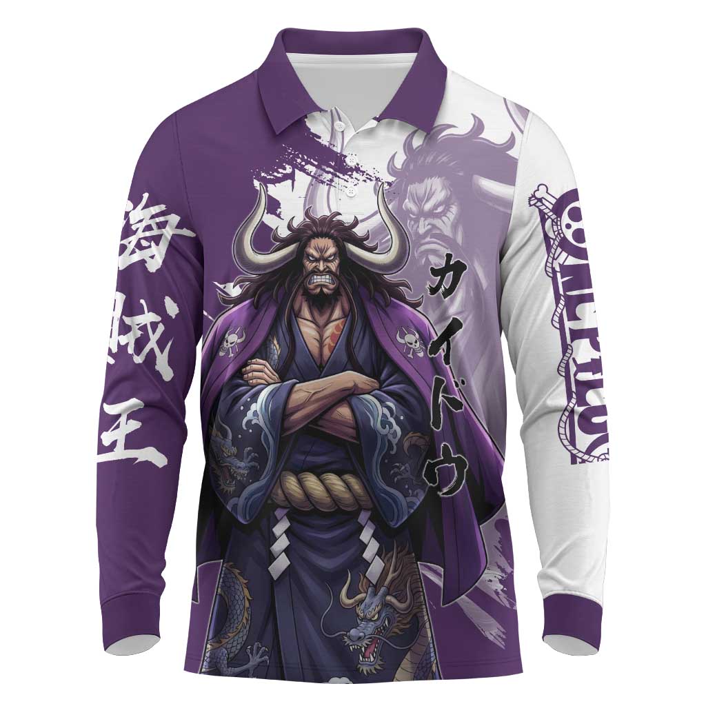 Kaido Anime Long Sleeve Polo Shirt One Piece Oni Warlord Graphic