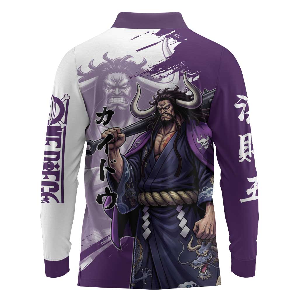 Kaido Anime Long Sleeve Polo Shirt One Piece Oni Warlord Graphic