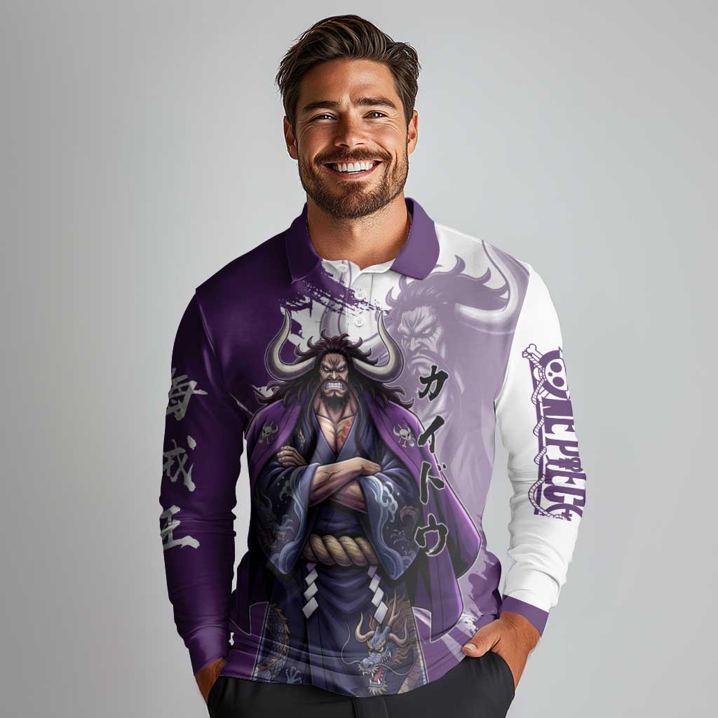 Kaido Anime Long Sleeve Polo Shirt One Piece Oni Warlord Graphic