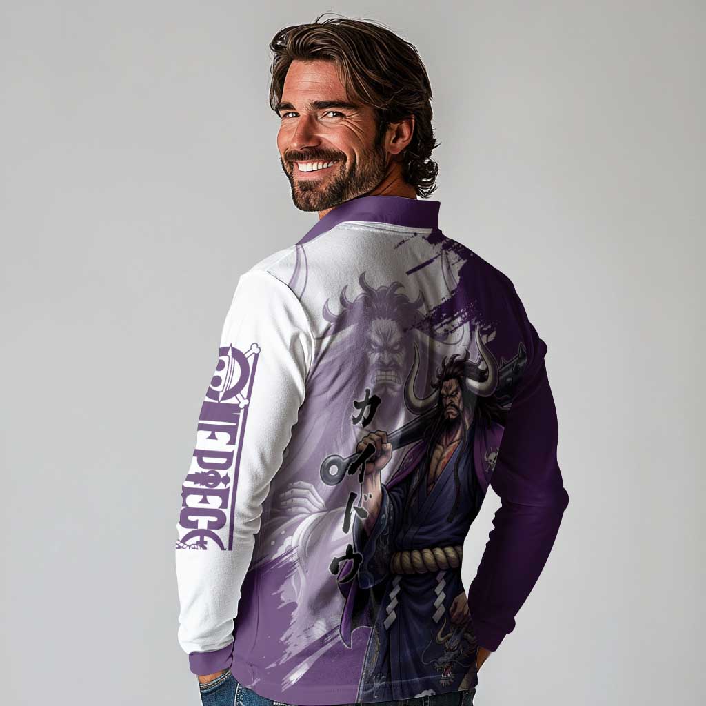 Kaido Anime Long Sleeve Polo Shirt One Piece Oni Warlord Graphic