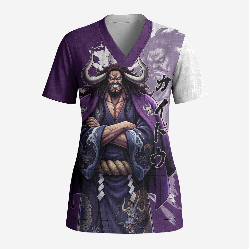 Kaido Anime Scrub Top One Piece Oni Warlord Graphic