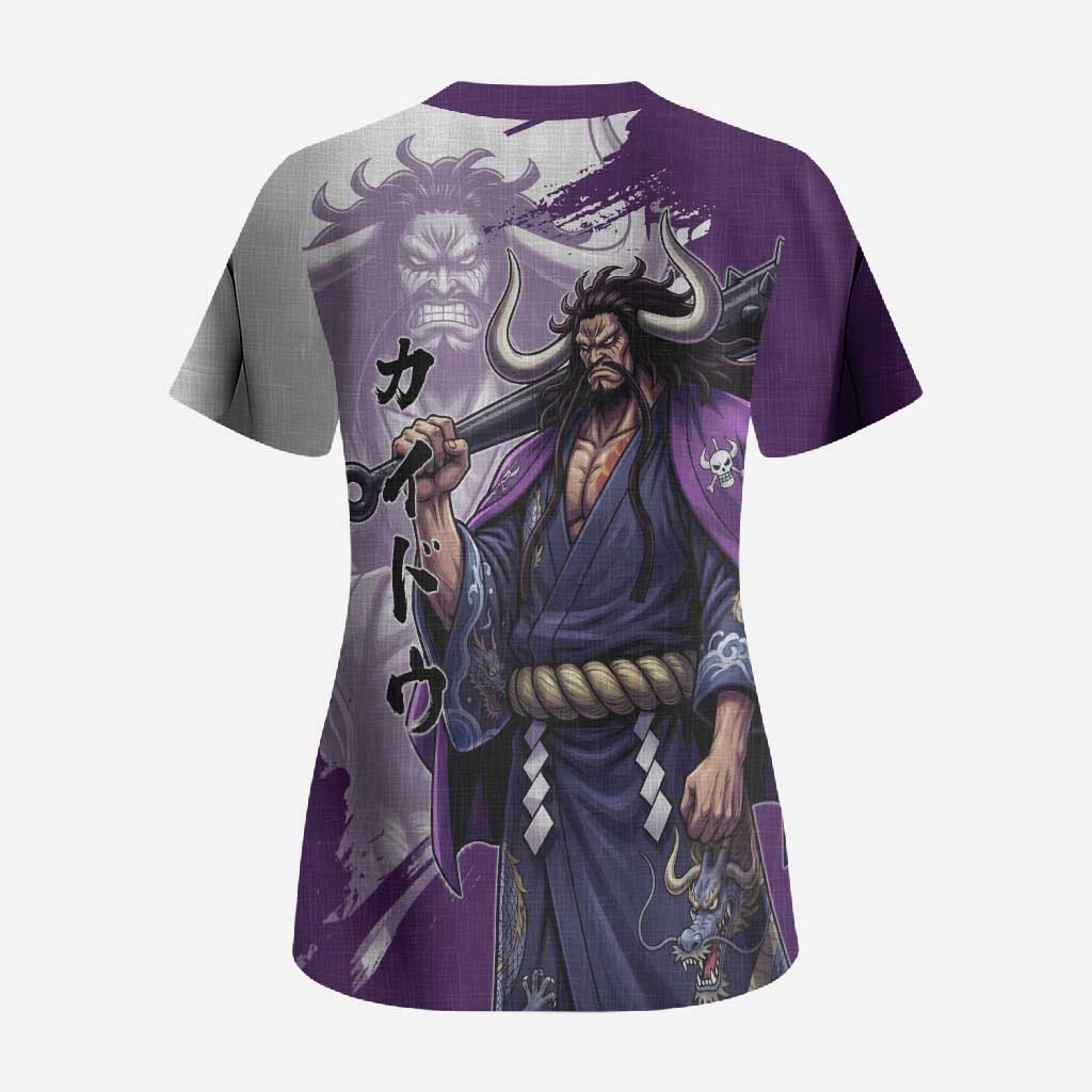Kaido Anime Scrub Top One Piece Oni Warlord Graphic