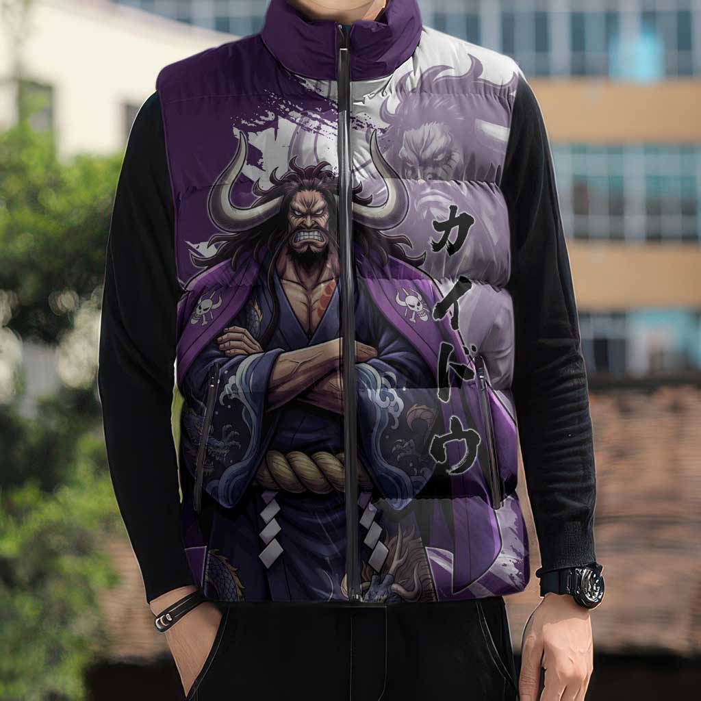 Kaido Anime Sleeveless Puffer Jacket One Piece Oni Warlord Graphic
