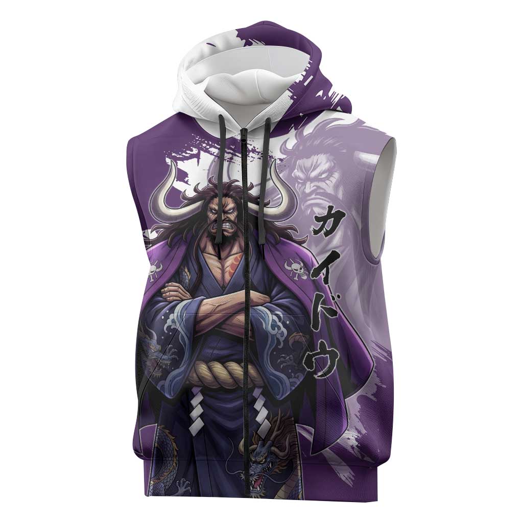 Kaido Anime Sleeveless Zip Hoodie One Piece Oni Warlord Graphic