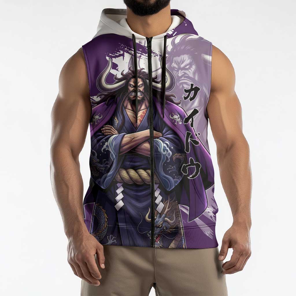 Kaido Anime Sleeveless Zip Hoodie One Piece Oni Warlord Graphic