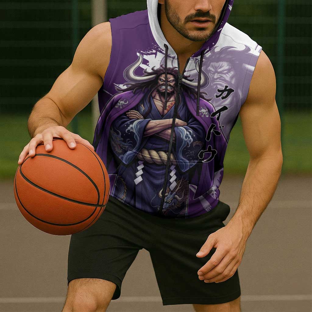 Kaido Anime Sleeveless Zip Hoodie One Piece Oni Warlord Graphic