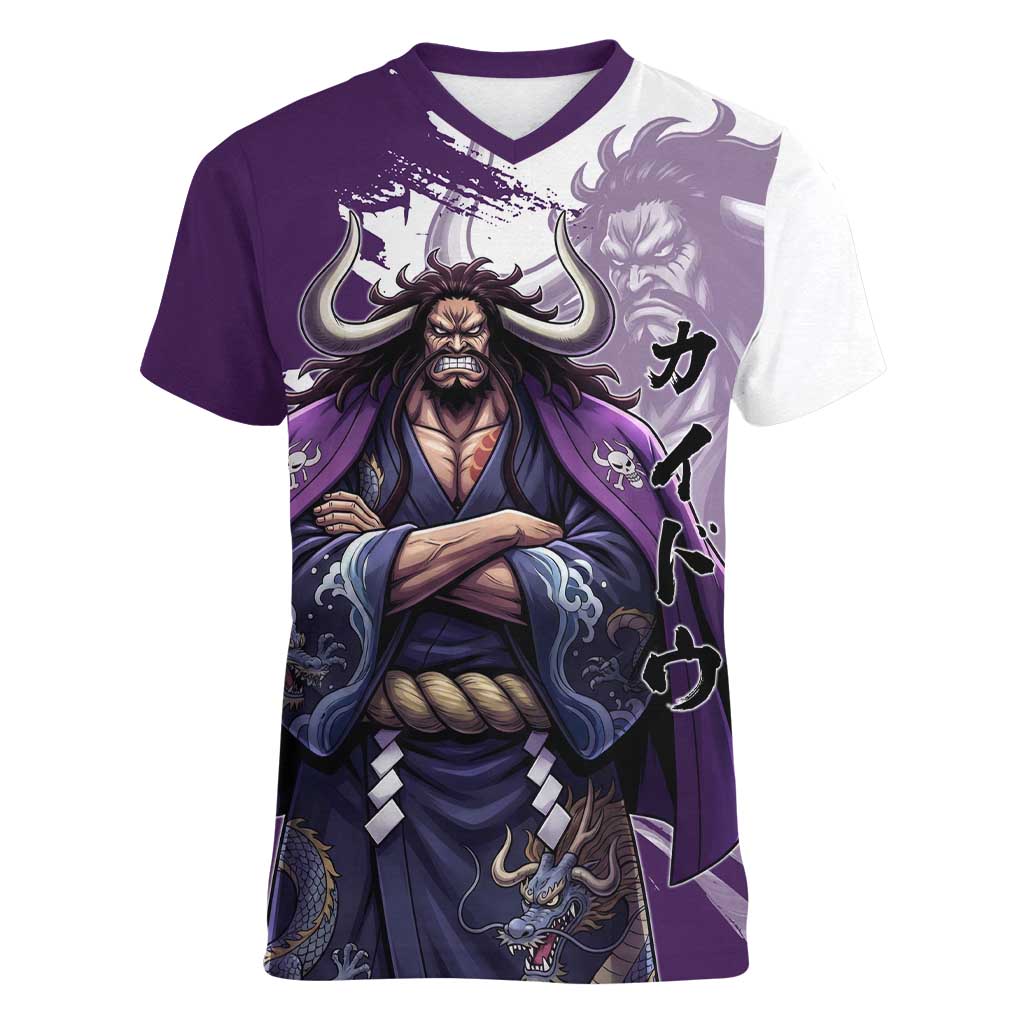 Kaido Anime Women V-Neck T-Shirt One Piece Oni Warlord Graphic