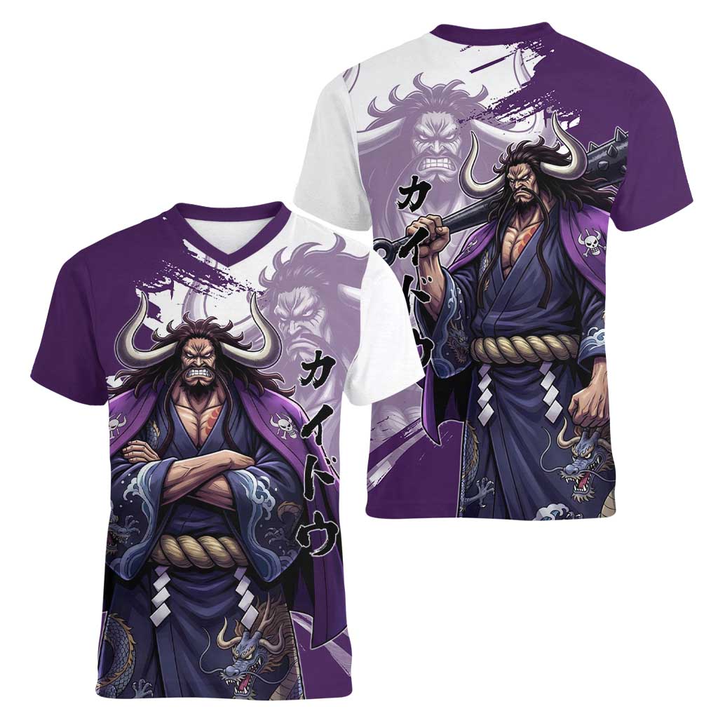 Kaido Anime Women V-Neck T-Shirt One Piece Oni Warlord Graphic