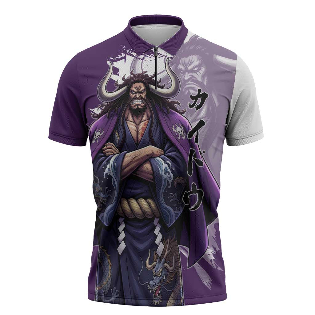Kaido Anime Zipper Polo Shirt One Piece Oni Warlord Graphic
