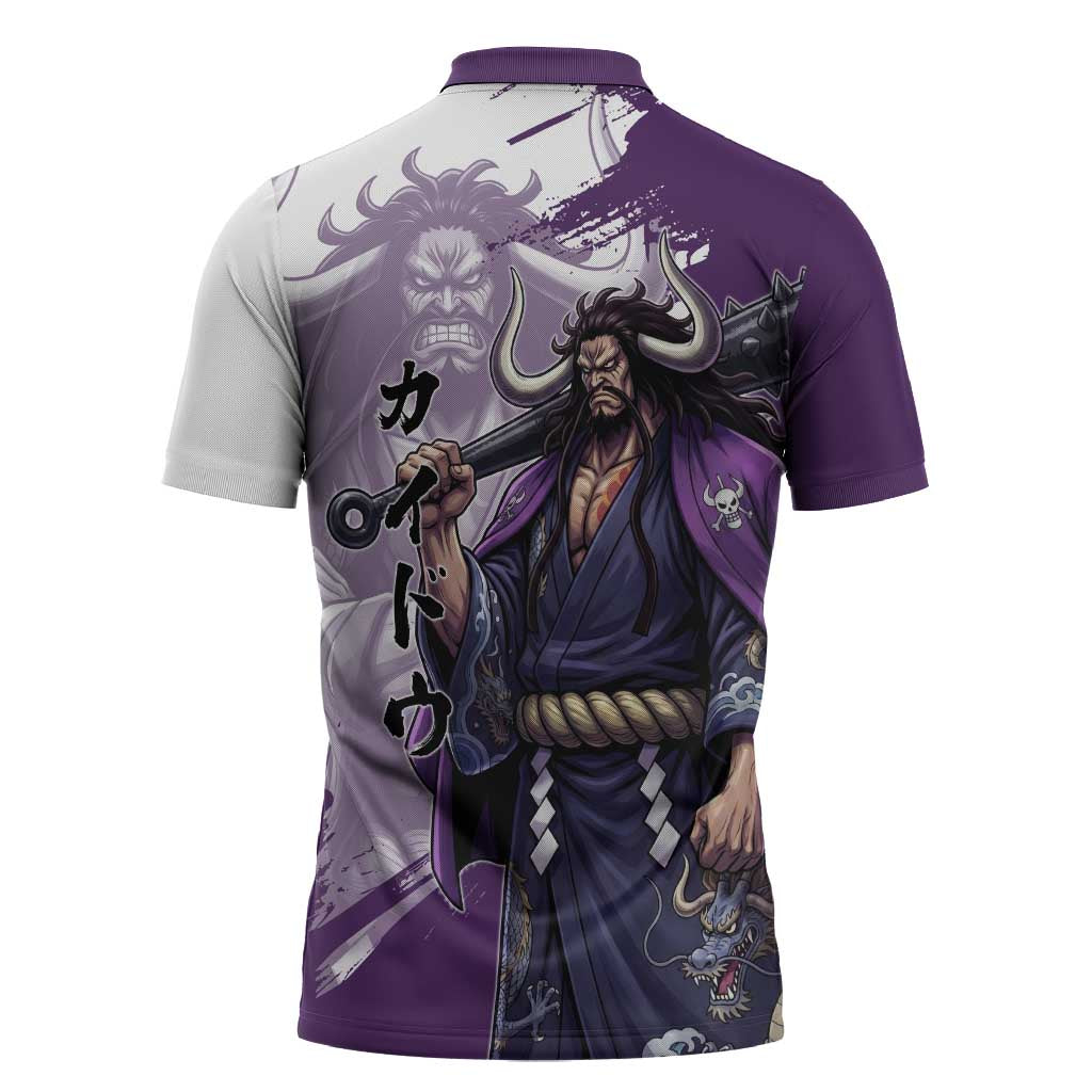 Kaido Anime Zipper Polo Shirt One Piece Oni Warlord Graphic