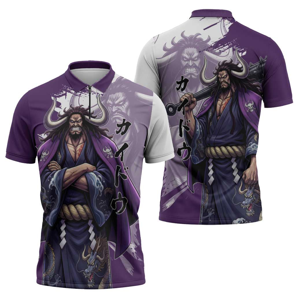 Kaido Anime Zipper Polo Shirt One Piece Oni Warlord Graphic