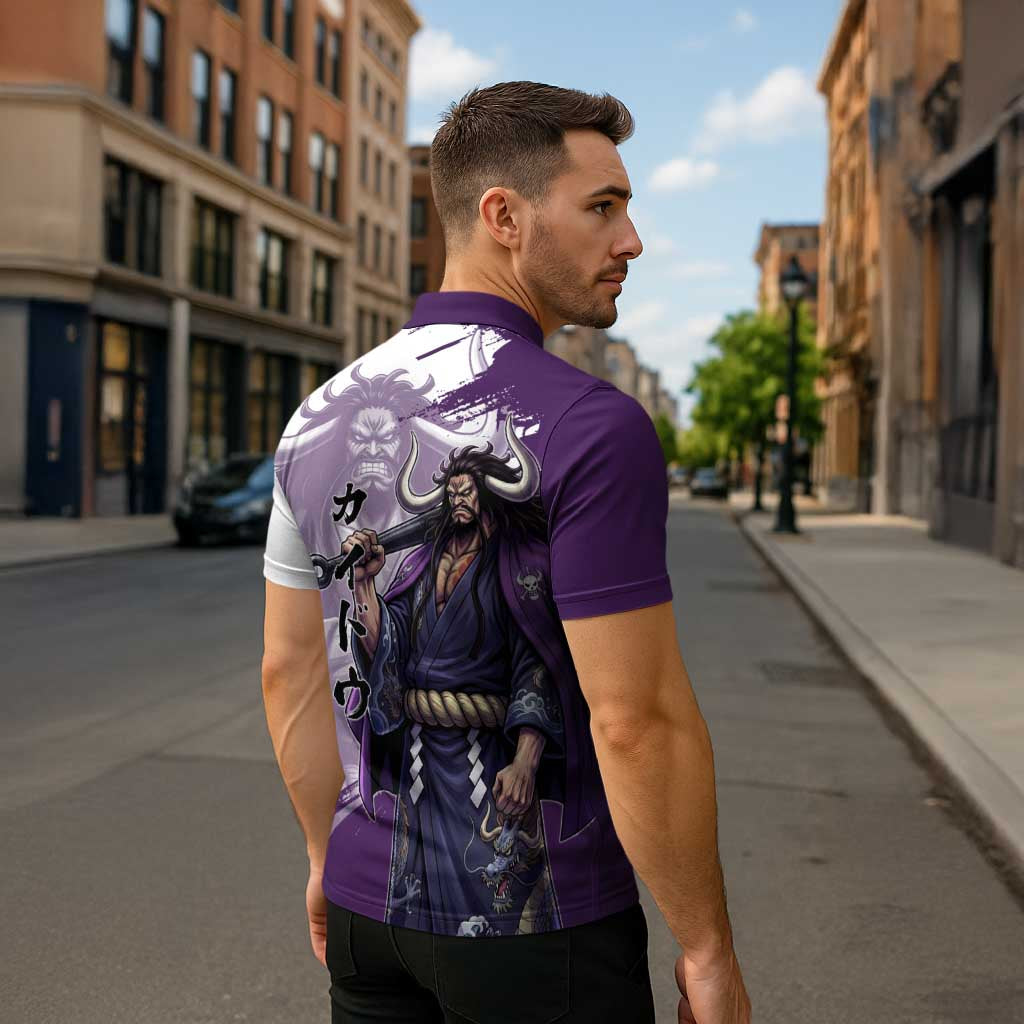 Kaido Anime Zipper Polo Shirt One Piece Oni Warlord Graphic