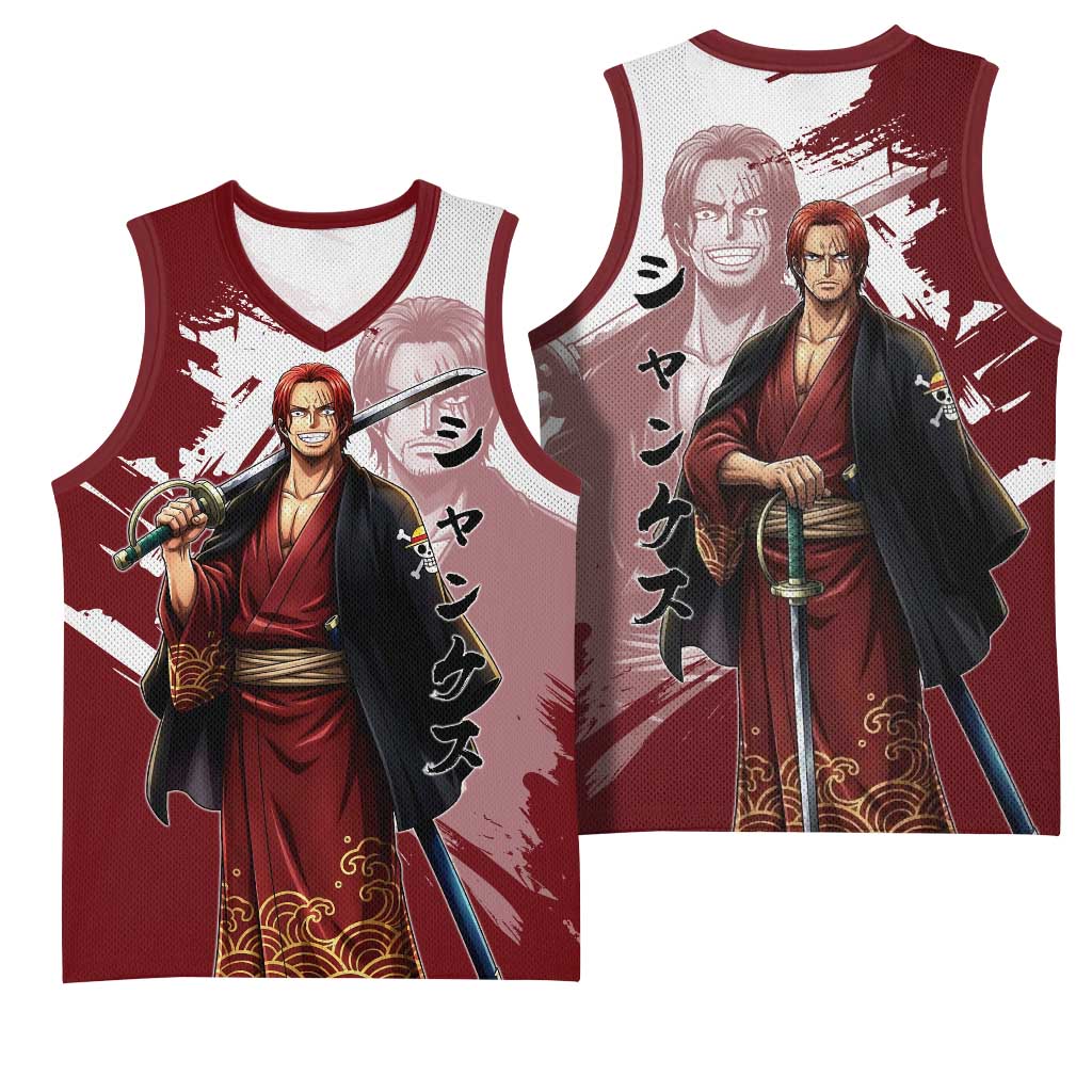 One Piece Shanks Red Hair Basketball Jersey Japanese Anime Graphic