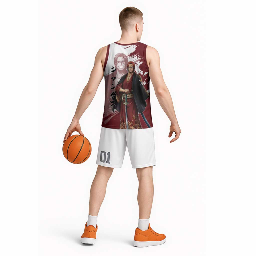 One Piece Shanks Red Hair Basketball Jersey Japanese Anime Graphic