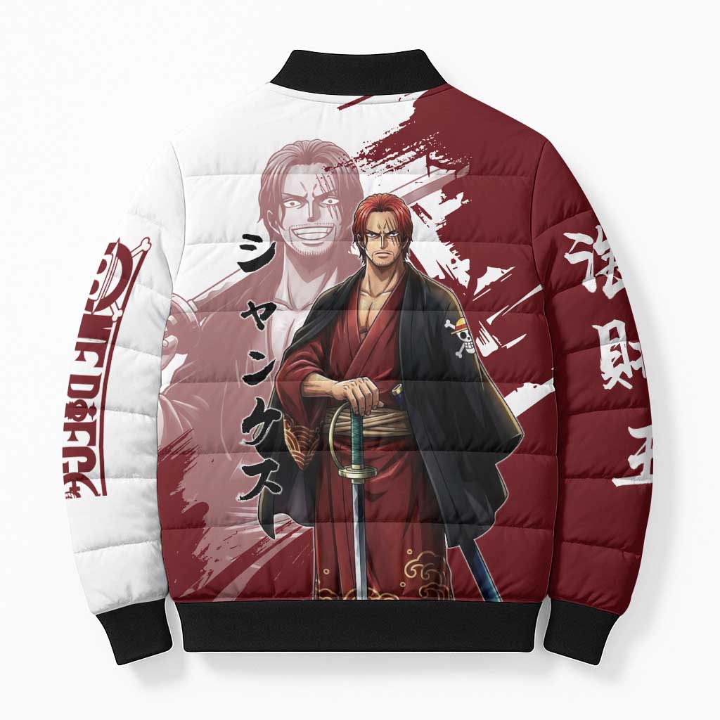 One Piece Shanks Red Hair Bomber Puffer Jacket Japanese Anime Graphic