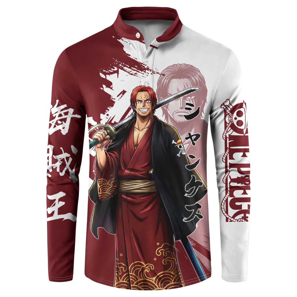 One Piece Shanks Red Hair Button Sweatshirt Japanese Anime Graphic