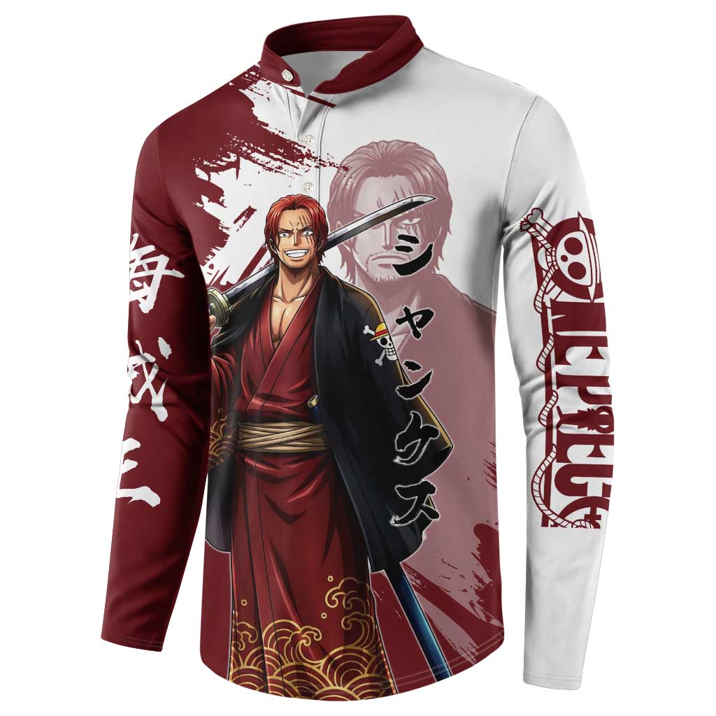 One Piece Shanks Red Hair Button Sweatshirt Japanese Anime Graphic