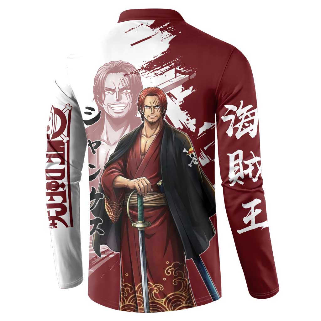 One Piece Shanks Red Hair Button Sweatshirt Japanese Anime Graphic