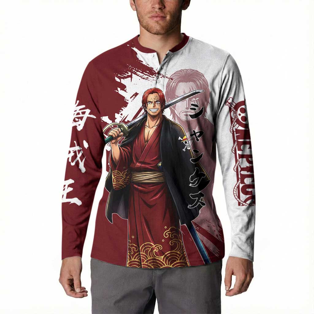One Piece Shanks Red Hair Button Sweatshirt Japanese Anime Graphic