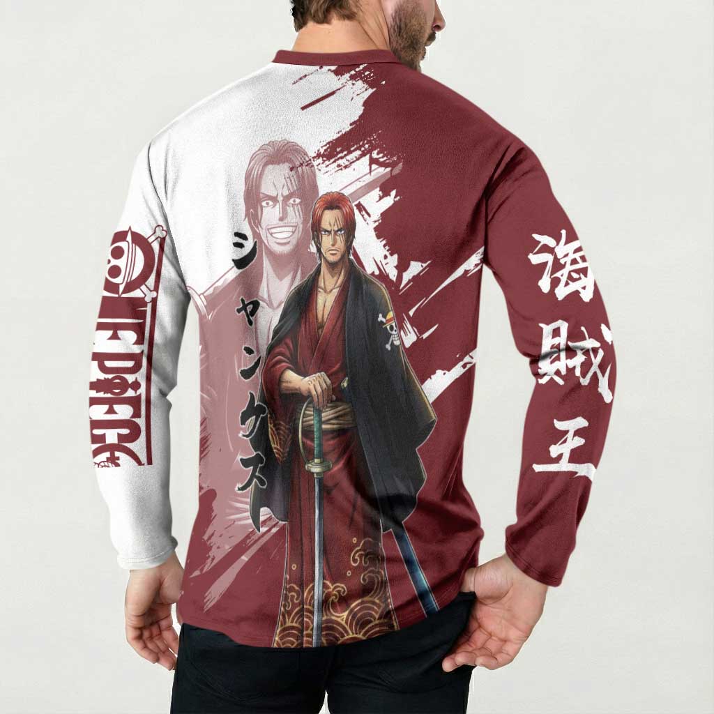 One Piece Shanks Red Hair Button Sweatshirt Japanese Anime Graphic