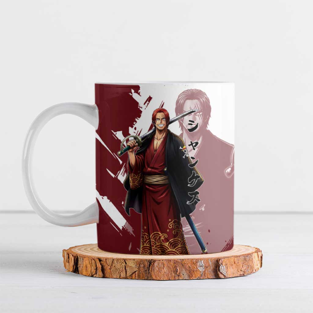 One Piece Shanks Red Hair Ceramic Mug Japanese Anime Graphic