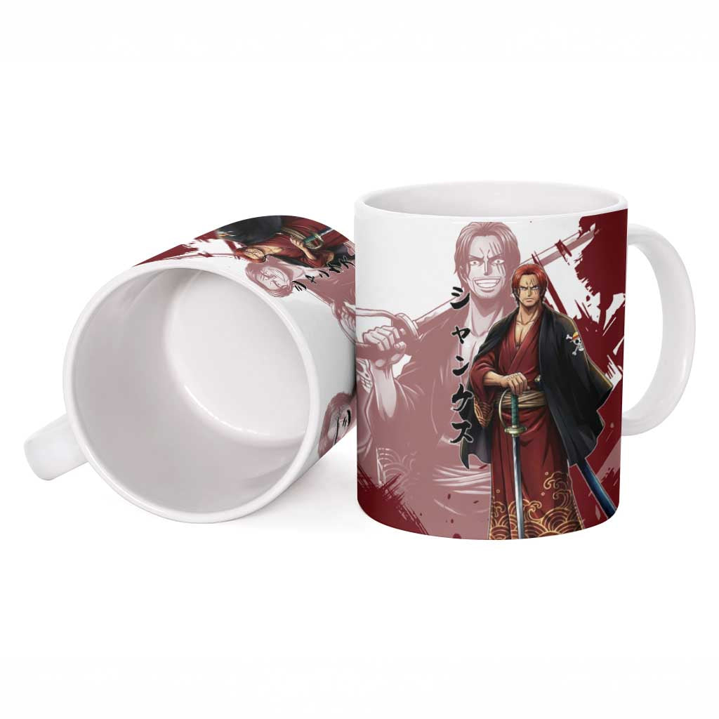 One Piece Shanks Red Hair Ceramic Mug Japanese Anime Graphic