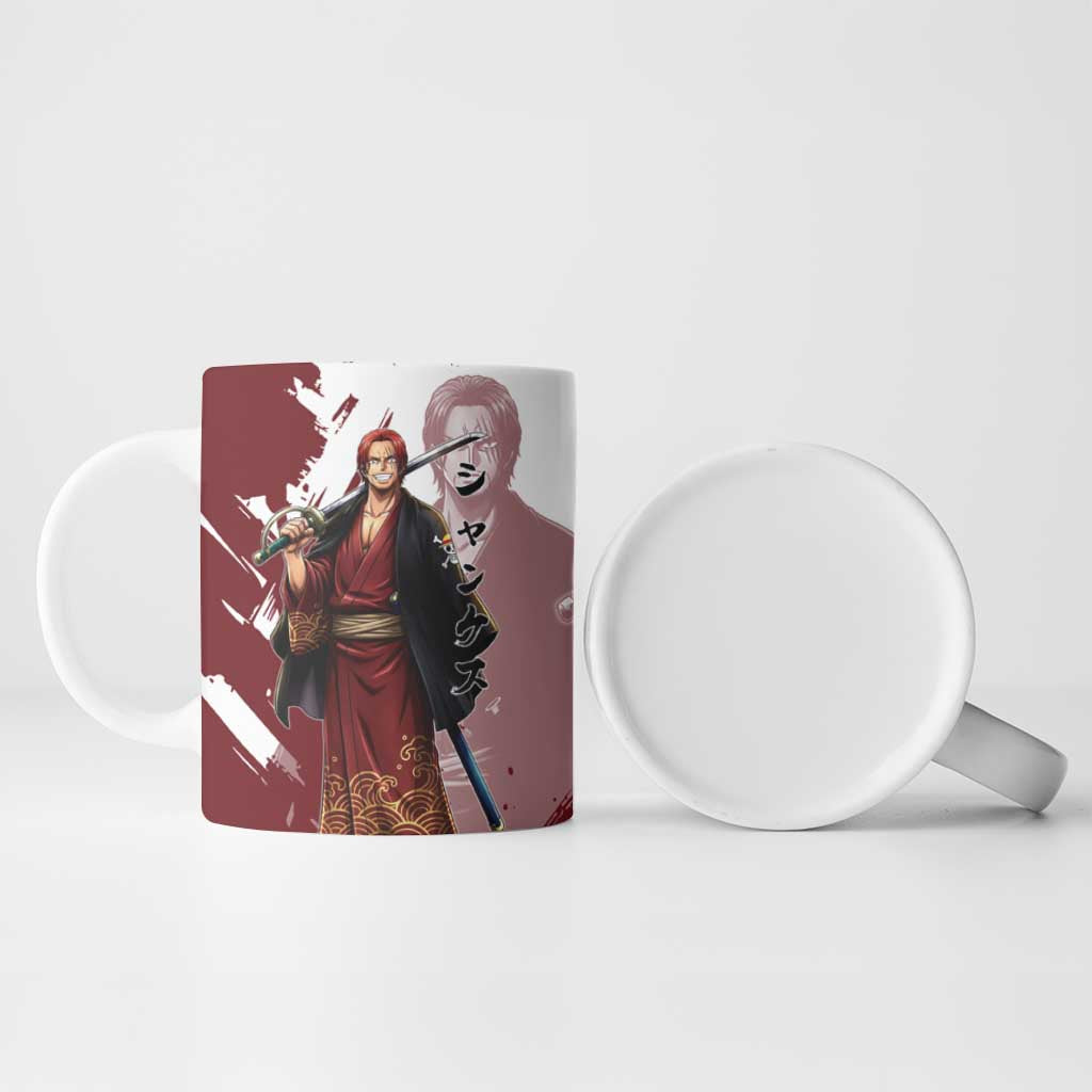 One Piece Shanks Red Hair Ceramic Mug Japanese Anime Graphic