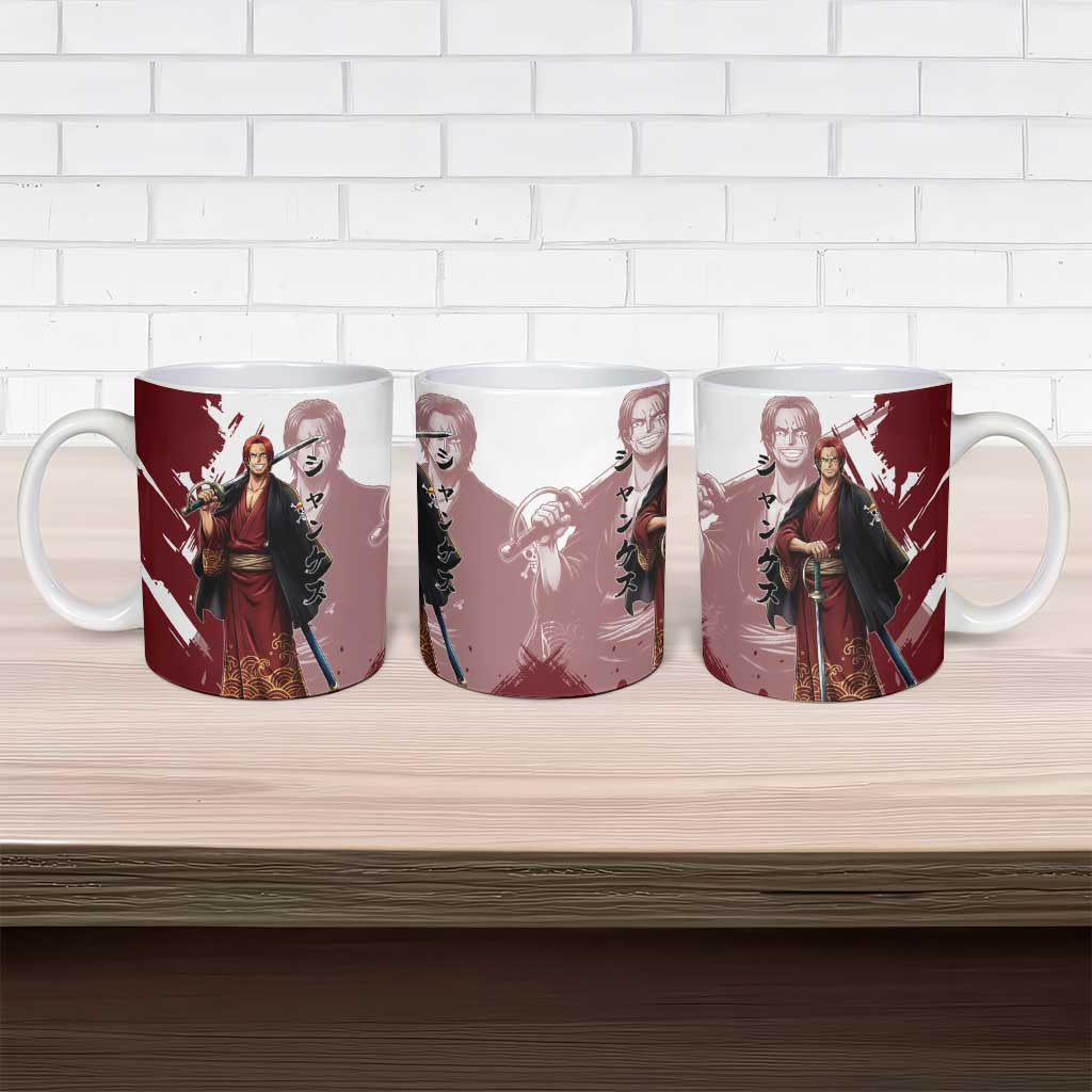 One Piece Shanks Red Hair Ceramic Mug Japanese Anime Graphic