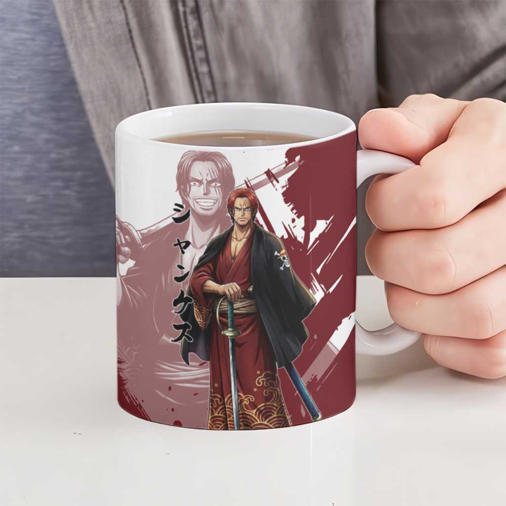 One Piece Shanks Red Hair Ceramic Mug Japanese Anime Graphic