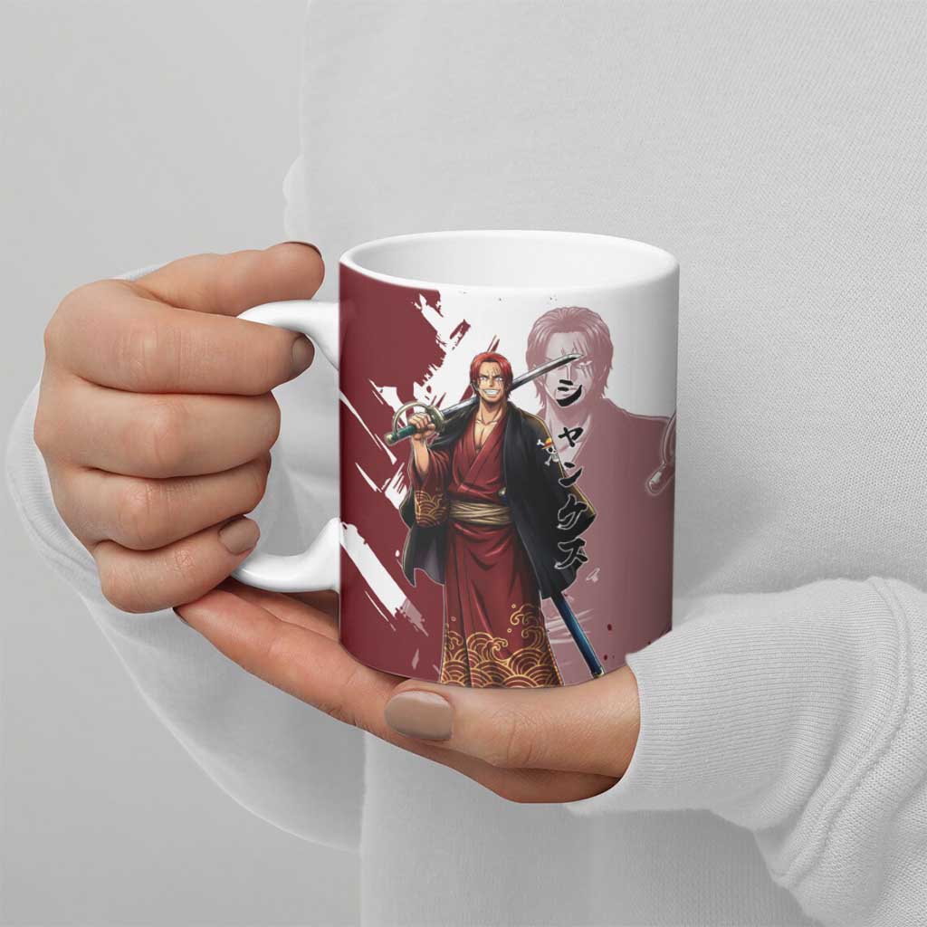 One Piece Shanks Red Hair Ceramic Mug Japanese Anime Graphic