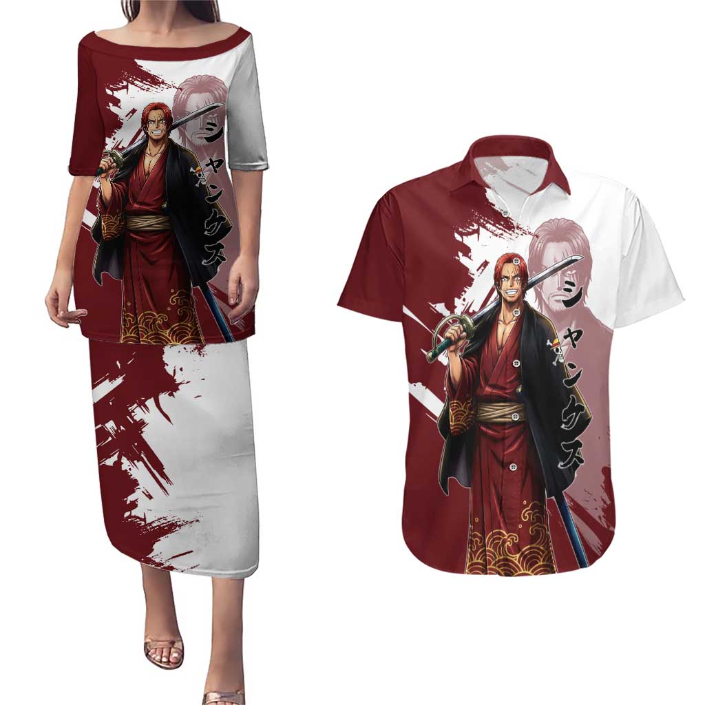 One Piece Shanks Red Hair Couples Matching Puletasi and Hawaiian Shirt Japanese Anime Graphic