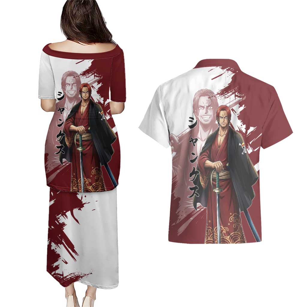 One Piece Shanks Red Hair Couples Matching Puletasi and Hawaiian Shirt Japanese Anime Graphic