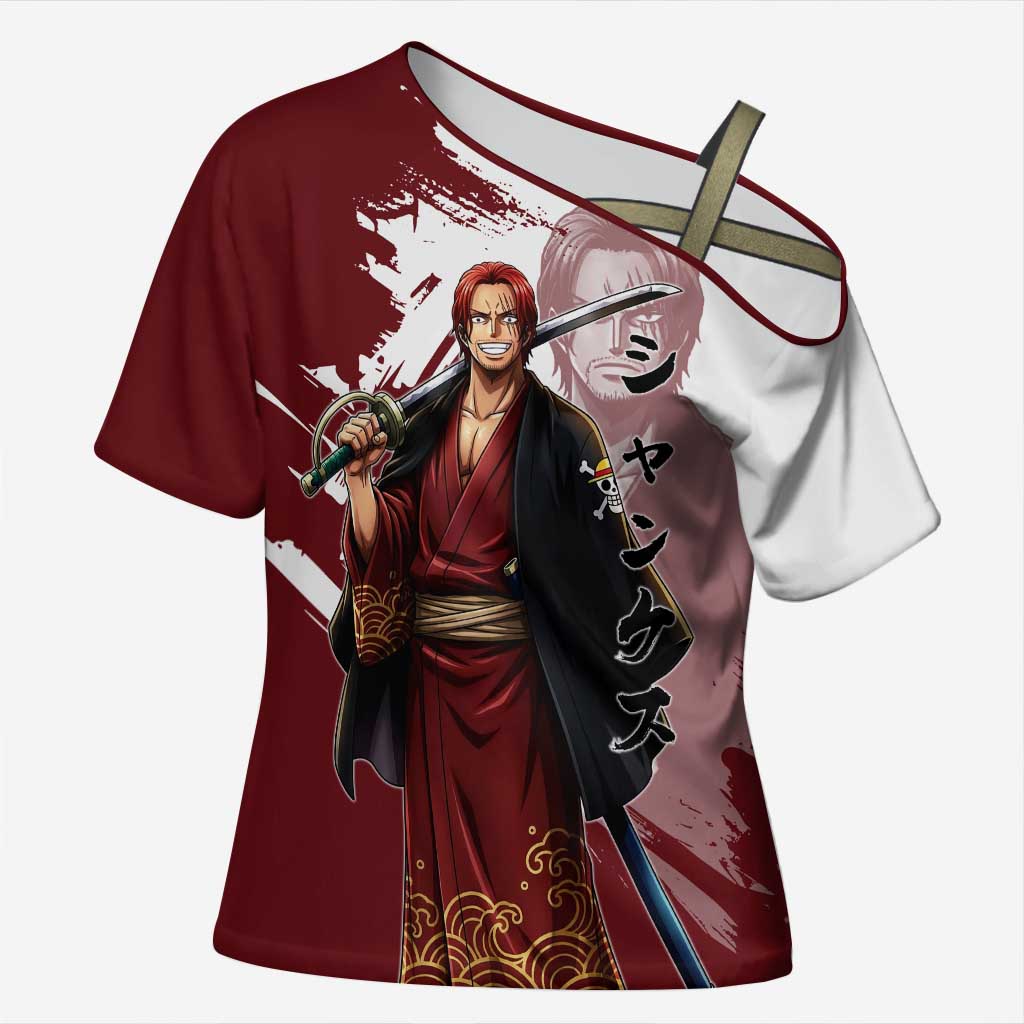 One Piece Shanks Red Hair Cross Shoulder Shirt Japanese Anime Graphic