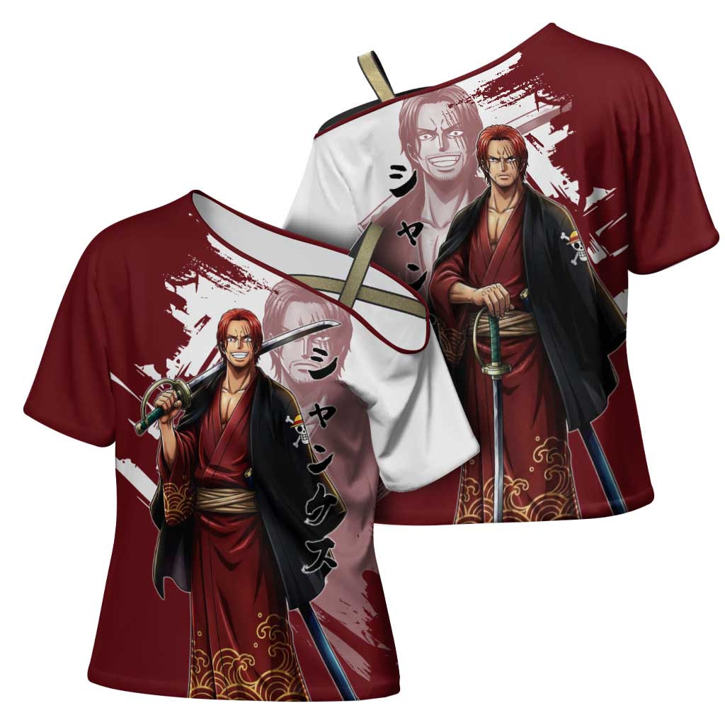 One Piece Shanks Red Hair Cross Shoulder Shirt Japanese Anime Graphic