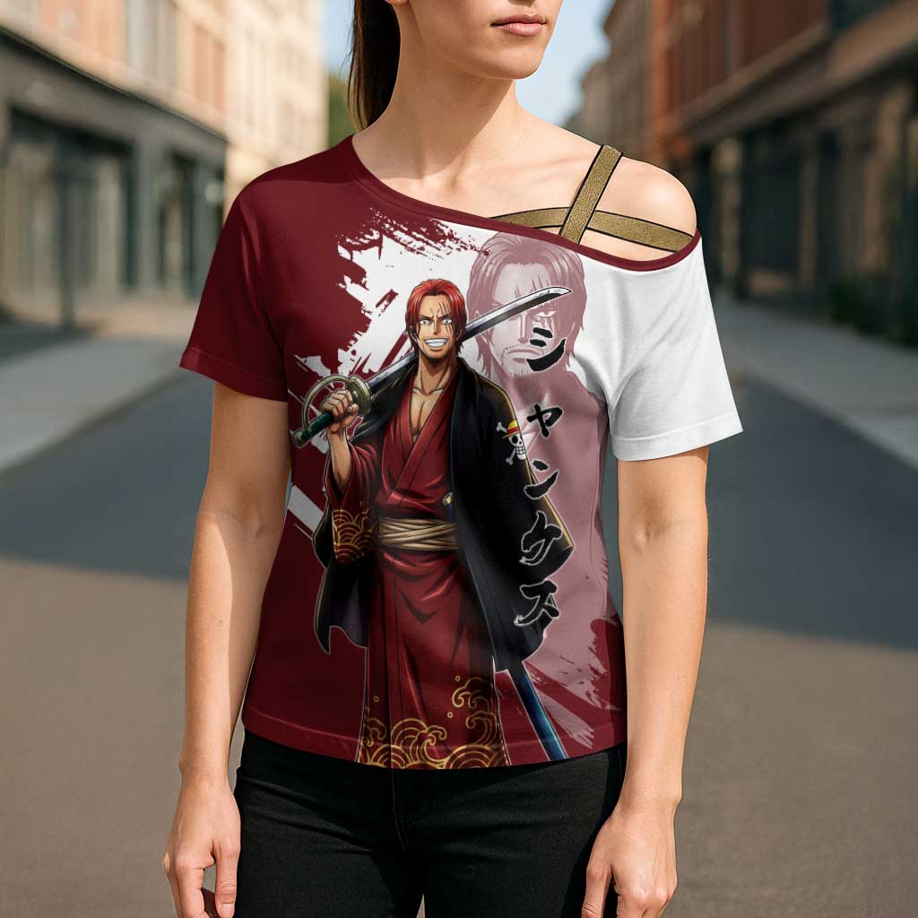 One Piece Shanks Red Hair Cross Shoulder Shirt Japanese Anime Graphic