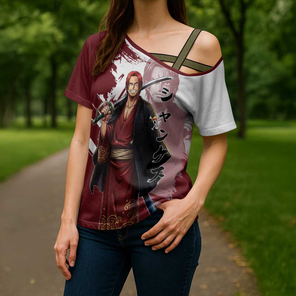 One Piece Shanks Red Hair Cross Shoulder Shirt Japanese Anime Graphic