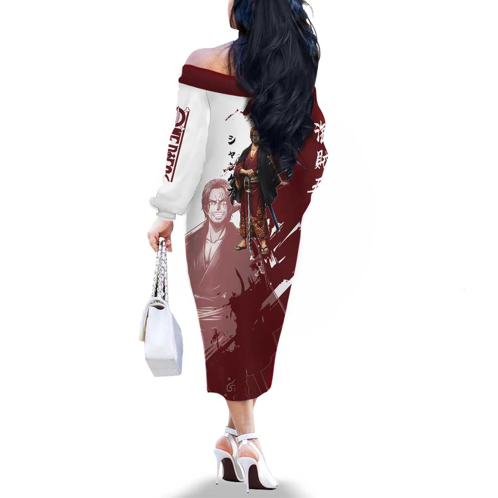 One Piece Shanks Red Hair Family Matching Off The Shoulder Long Sleeve Dress and Hawaiian Shirt Japanese Anime Graphic