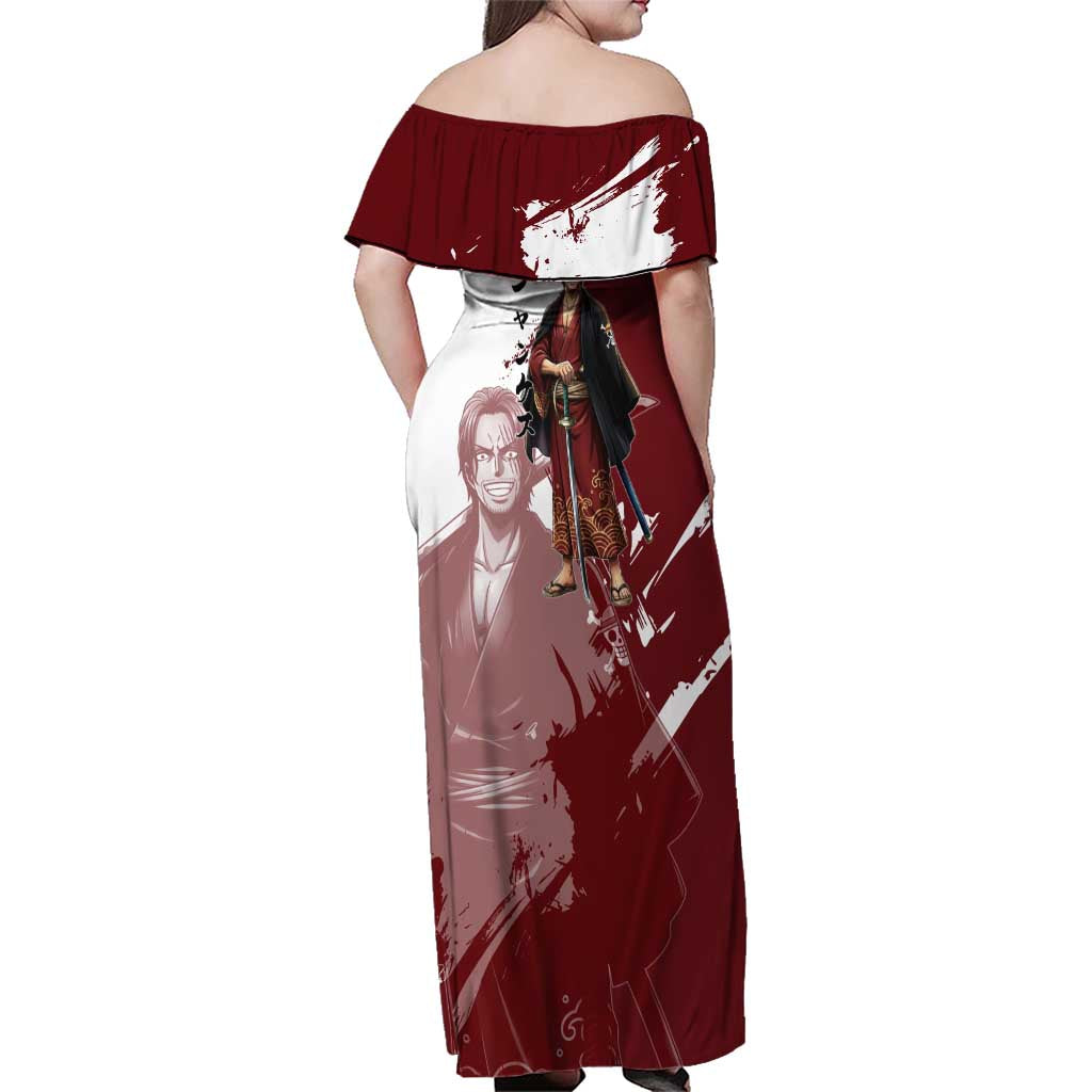 One Piece Shanks Red Hair Family Matching Off Shoulder Maxi Dress and Hawaiian Shirt Japanese Anime Graphic