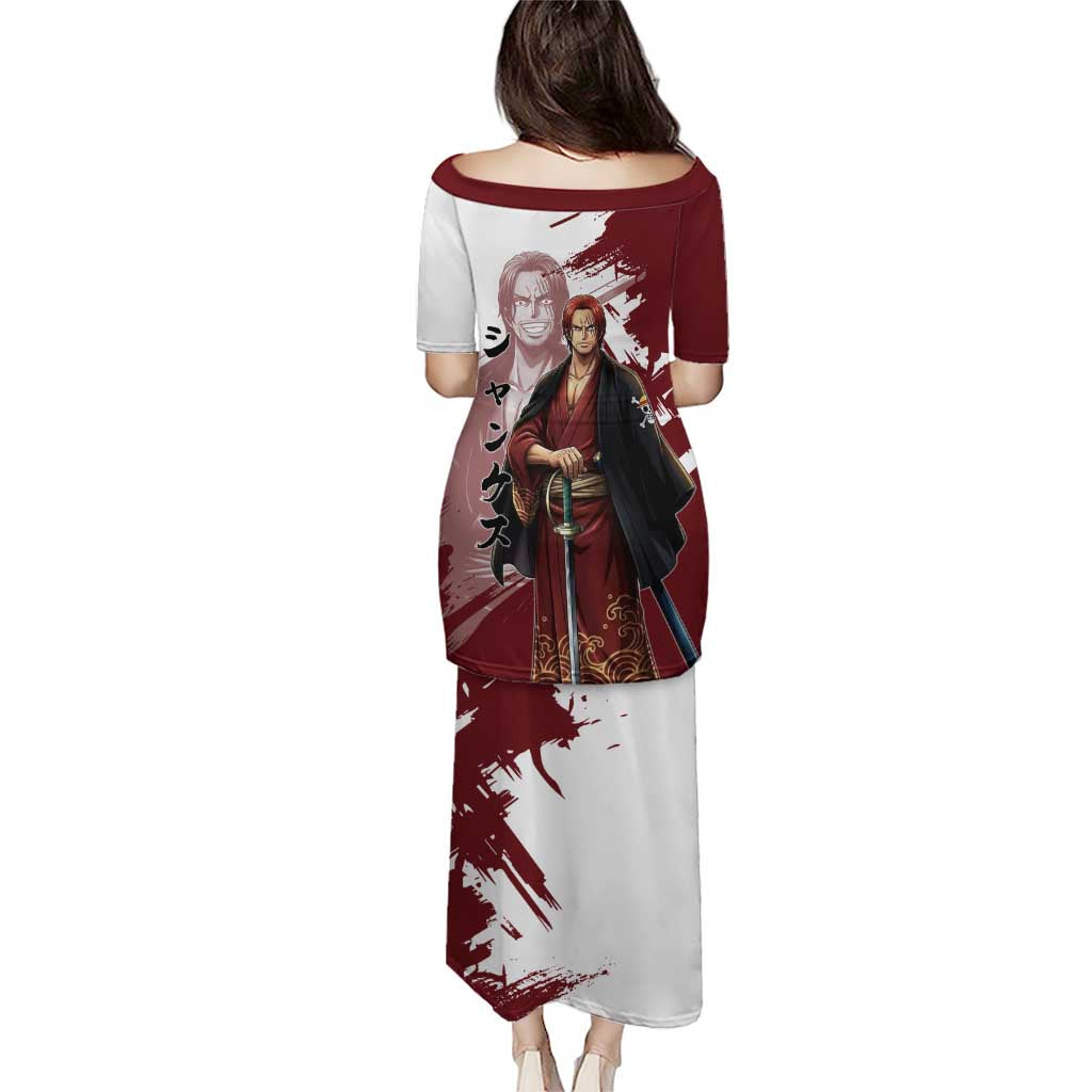 One Piece Shanks Red Hair Family Matching Puletasi and Hawaiian Shirt Japanese Anime Graphic