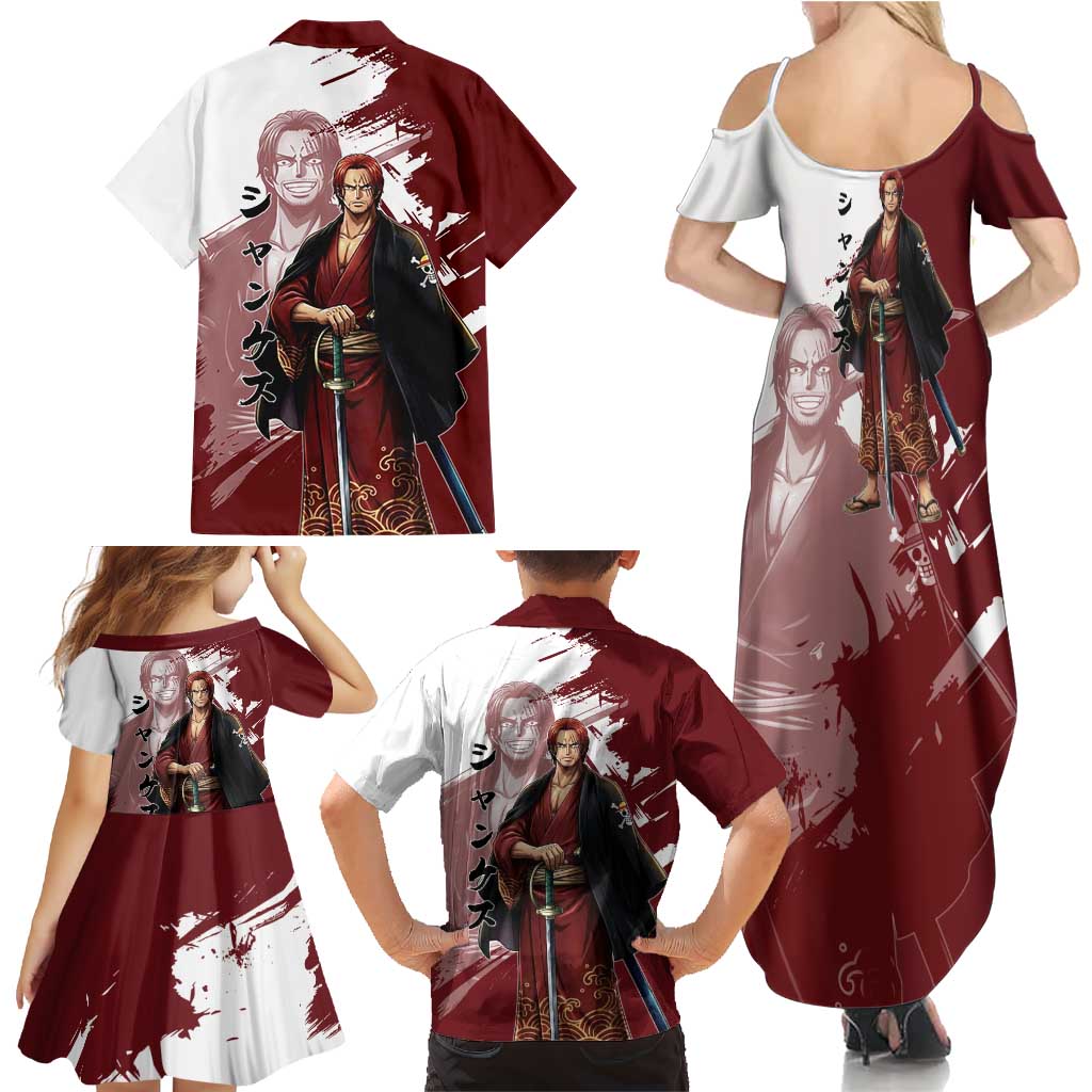 One Piece Shanks Red Hair Family Matching Summer Maxi Dress and Hawaiian Shirt Japanese Anime Graphic