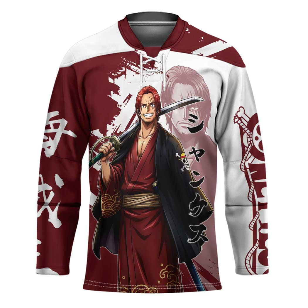 One Piece Shanks Red Hair Hockey Jersey Japanese Anime Graphic
