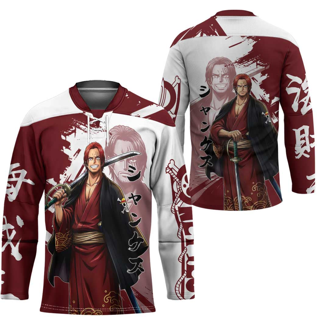 One Piece Shanks Red Hair Hockey Jersey Japanese Anime Graphic