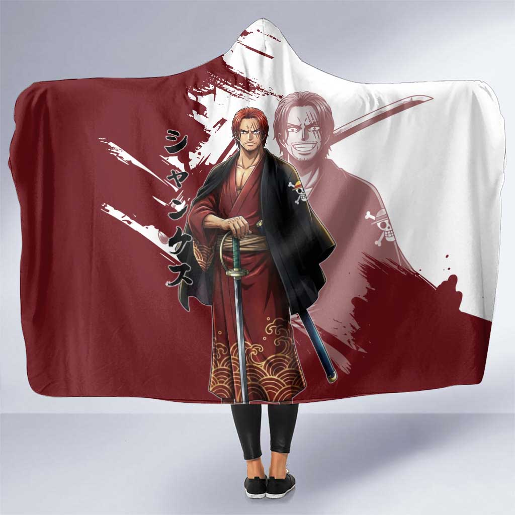 One Piece Shanks Red Hair Hooded Blanket Japanese Anime Graphic