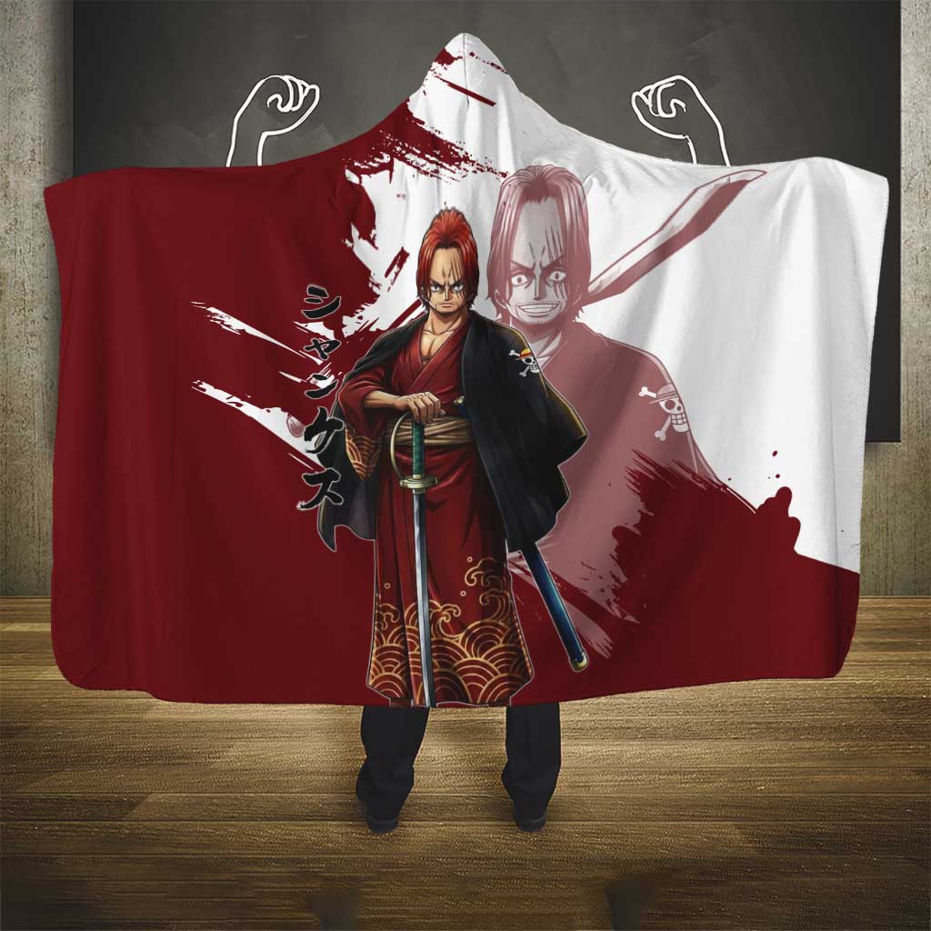 One Piece Shanks Red Hair Hooded Blanket Japanese Anime Graphic